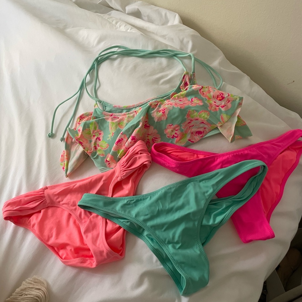 Victoria's Secret Floral and Solid Bikini Set - Mint, Pink, Coral